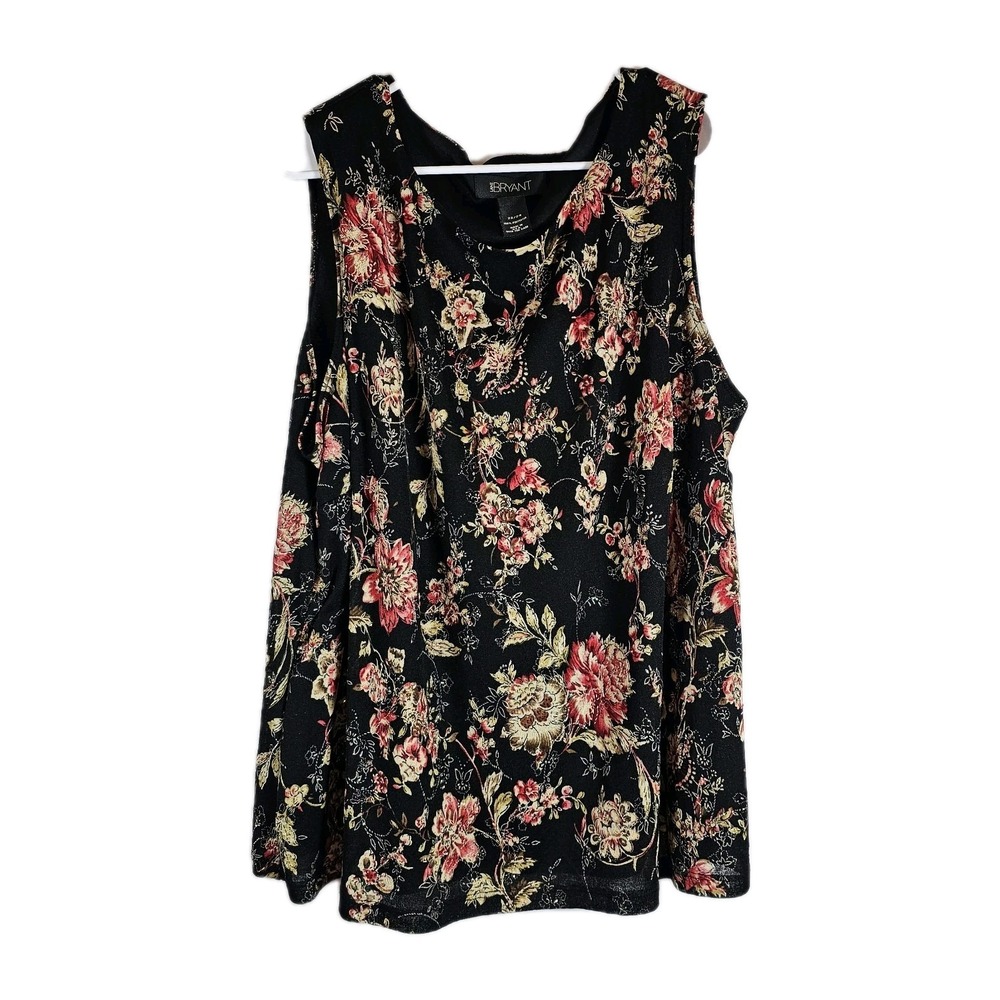 Lane Bryant Womens Sleeveless Lined Black Glitter Red Floral Top SIZE 22 / 24